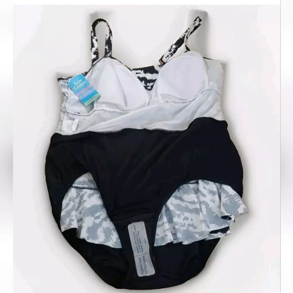 Swim Solutions Tummy Control V-neck One Pc Swimsuit Woman Plus 20 Black Wireless - Picture 6 of 10